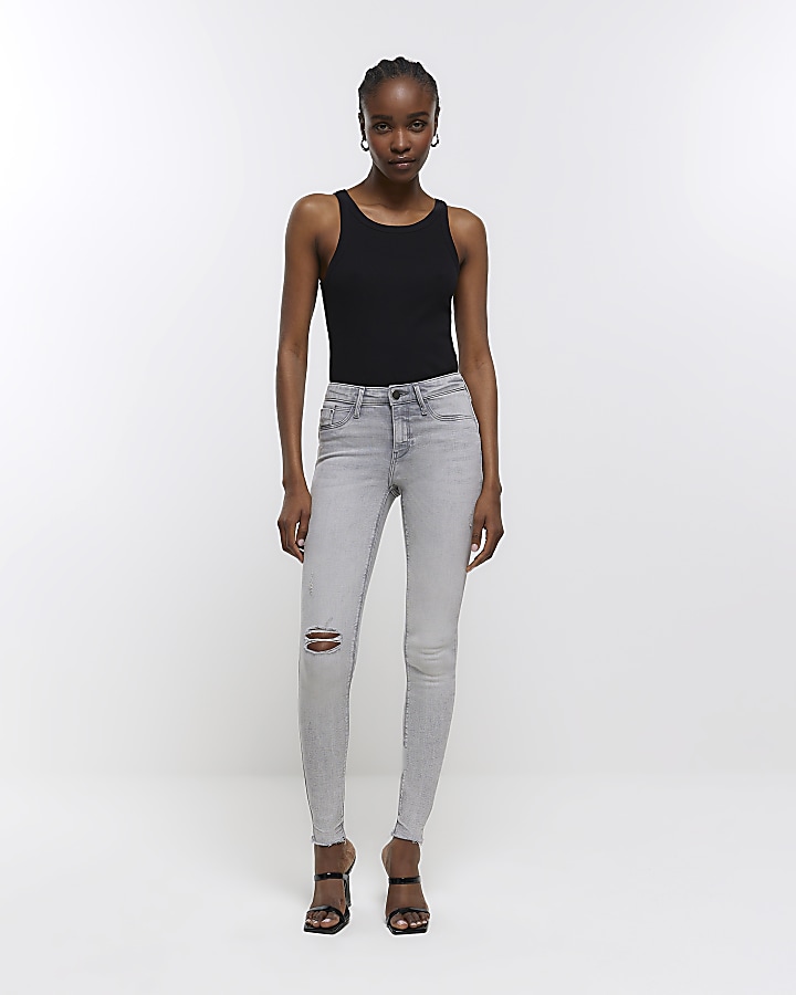 Grey ripped molly super skinny jeans