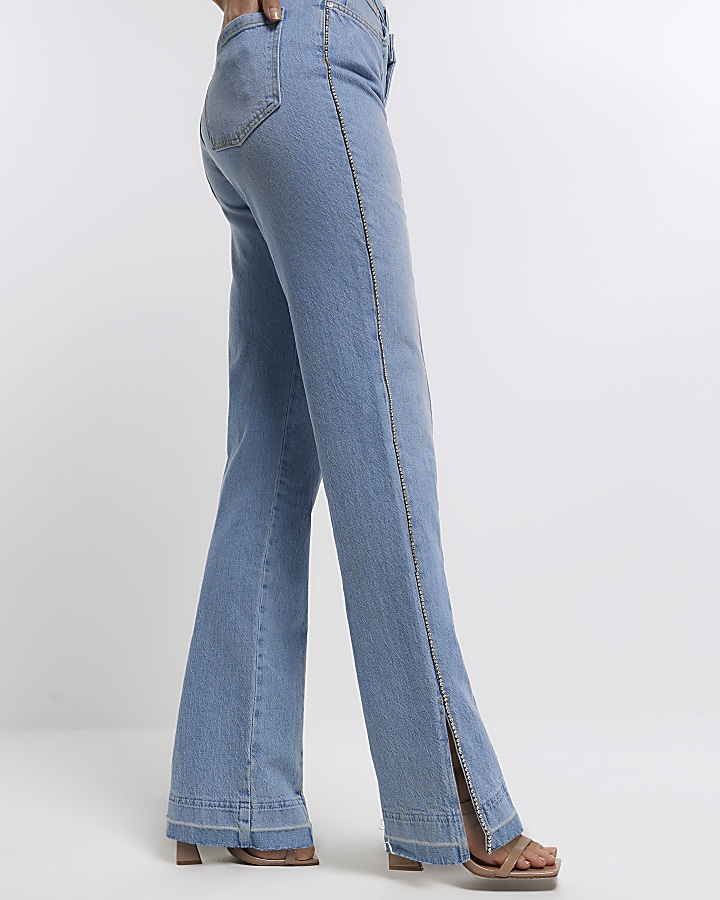 Blue embellished high waisted jeans