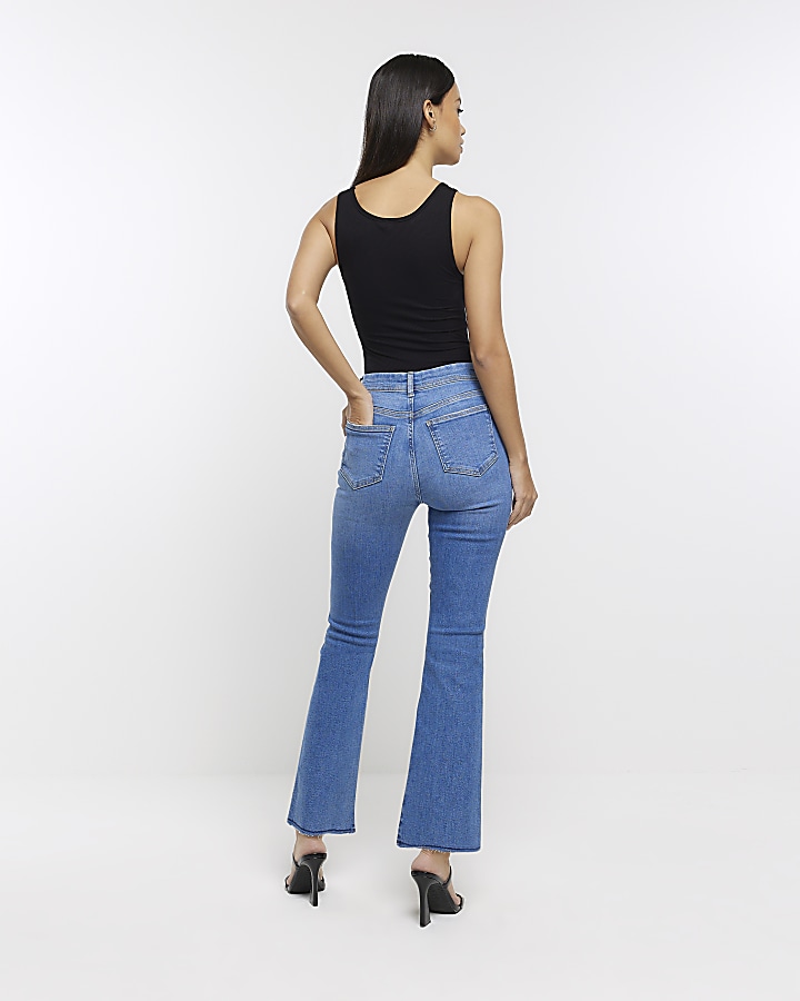 Blue cropped bootcut jeans