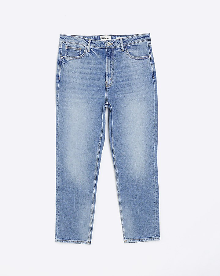 Blue high waisted slim straight jeans | River Island