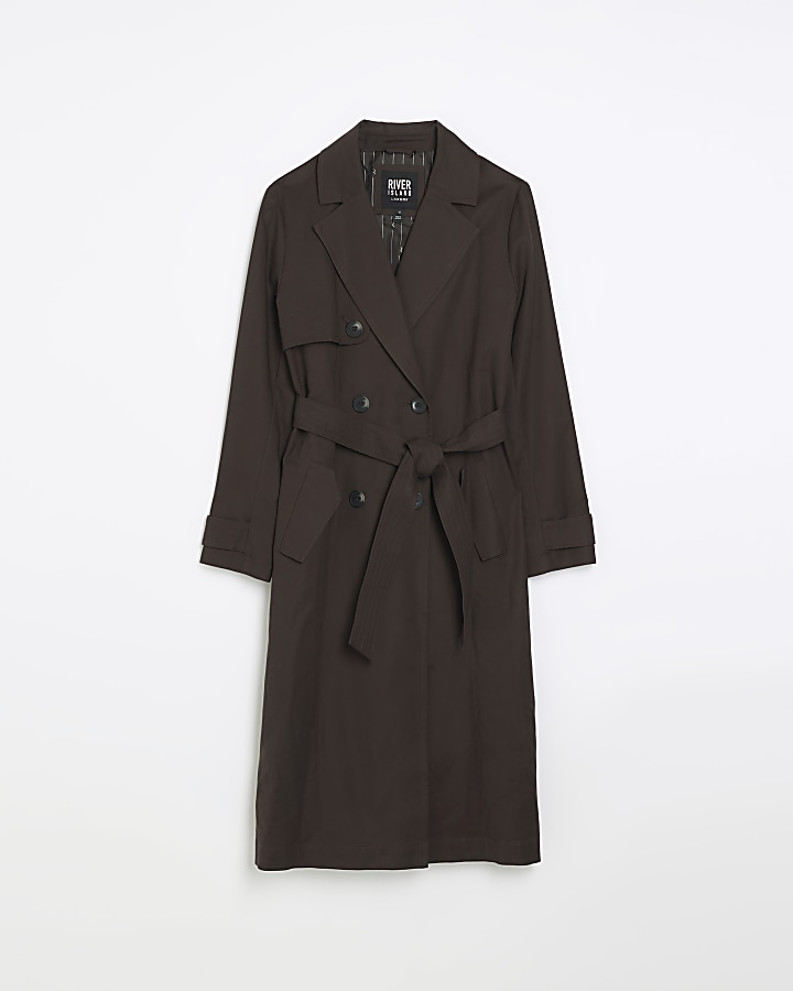 Brown belted longline trench coat