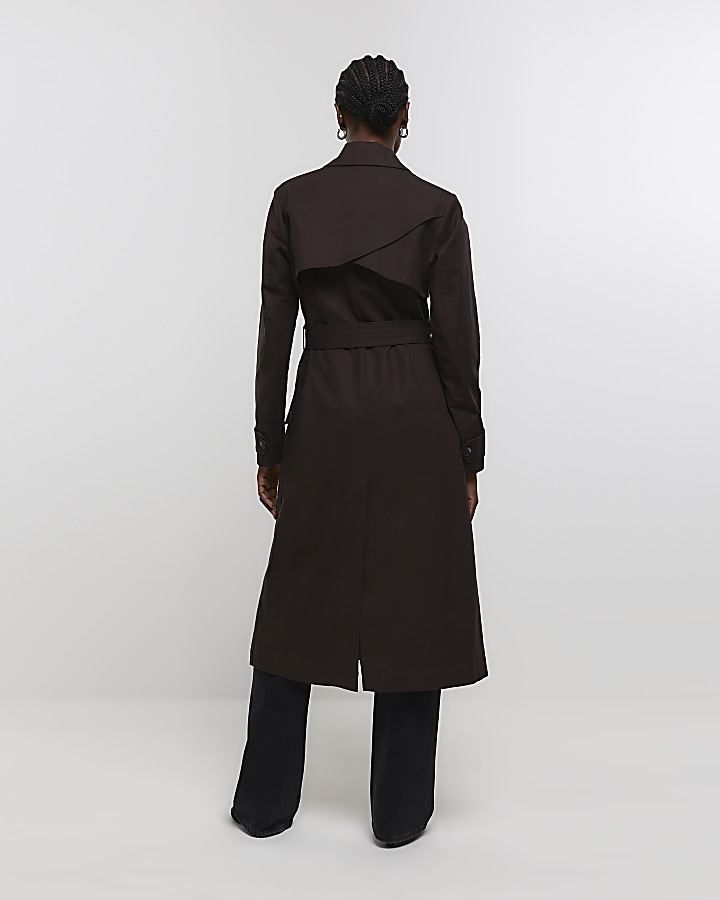 Brown belted longline trench coat