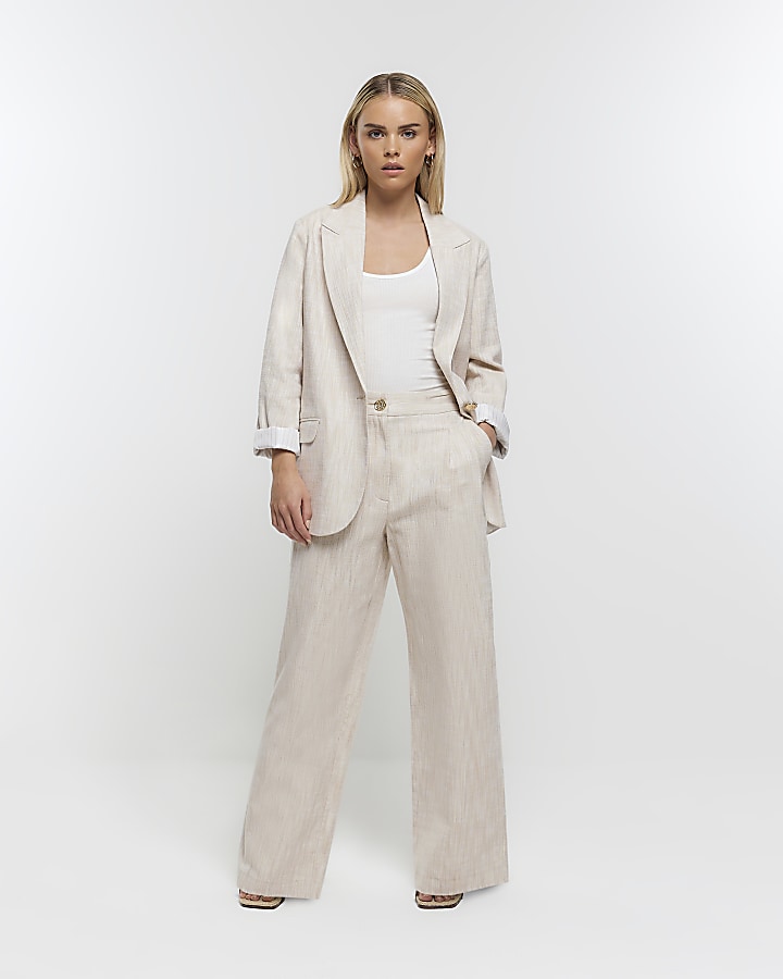 Wide leg satin trousers with lizard print Woman, Beige