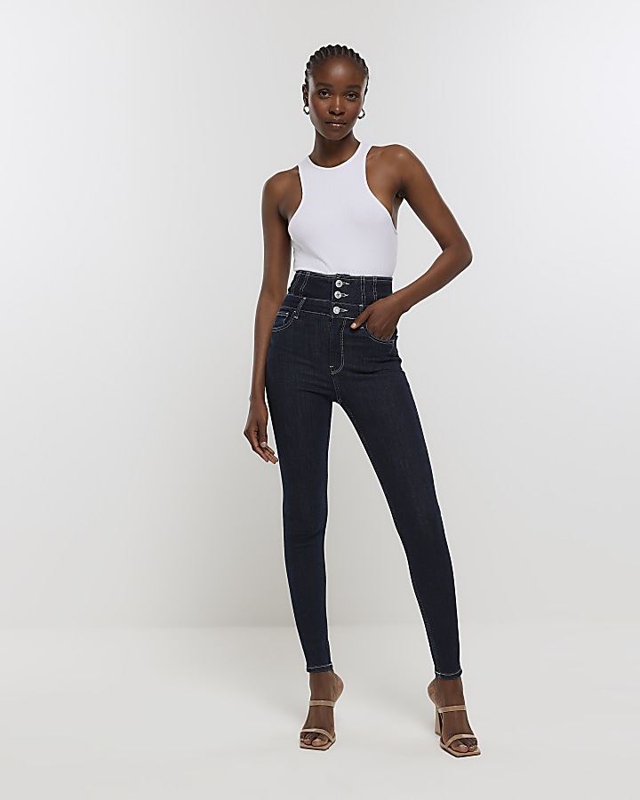 Blue corset detail skinny jeans | River Island