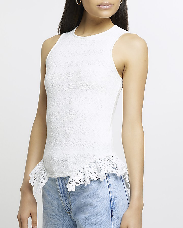 Cream lace tank top River Island