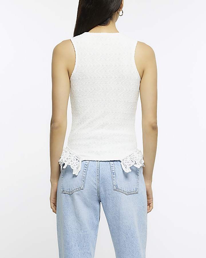 Cream lace tank top River Island