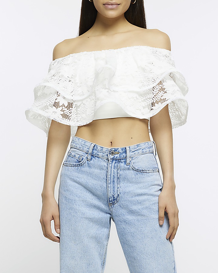 White frill bardot top sale