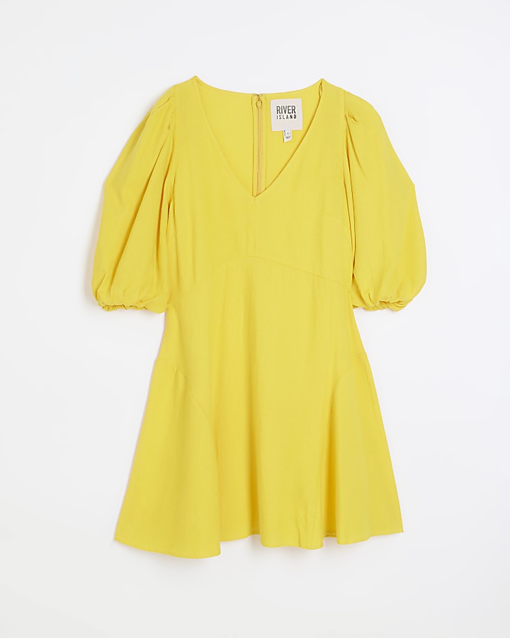 Yellow smock mini dress with linen