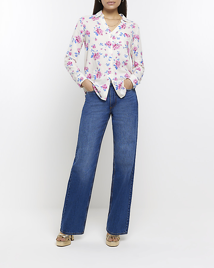 Cream floral long sleeve shirt