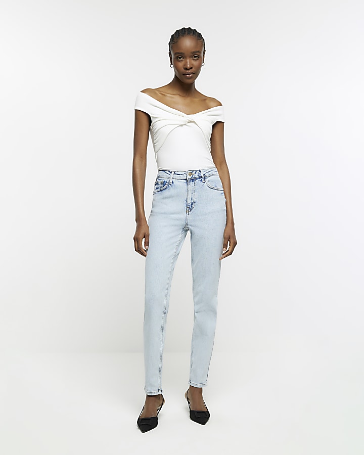 Blue high waist slim mom jeans