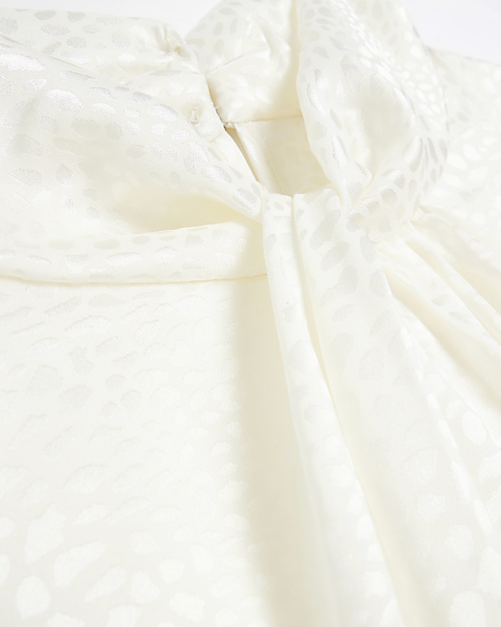 White jacquard long sleeve mini dress