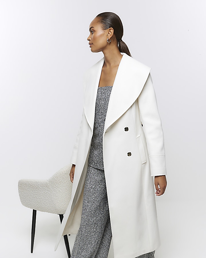 Cream belted wrap longline coat