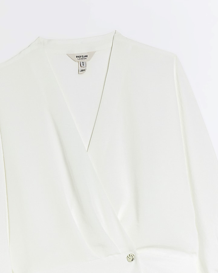 White satin wrap blouse