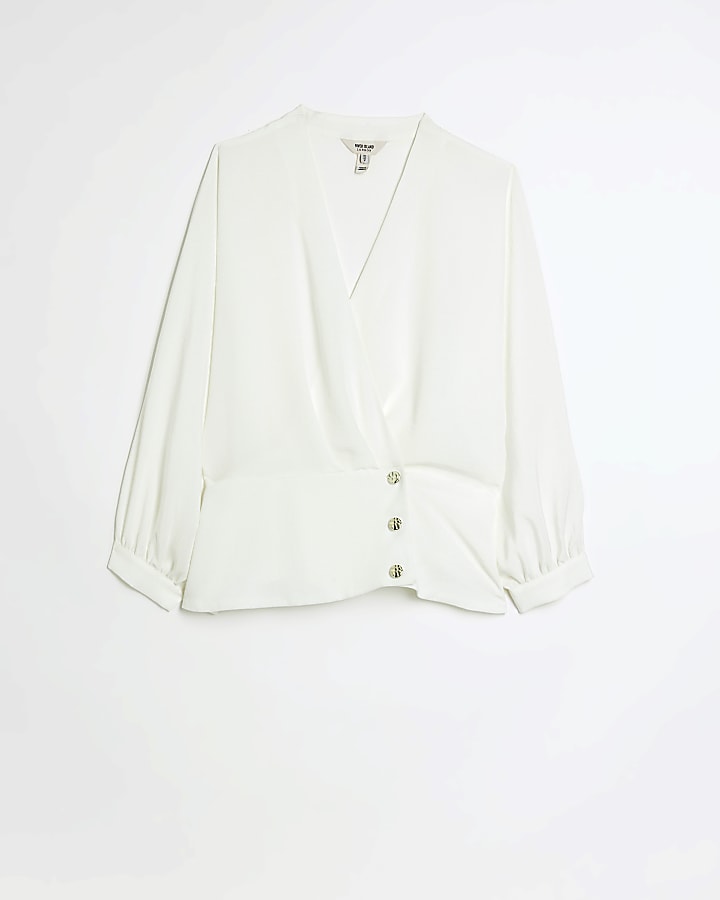 White satin wrap blouse