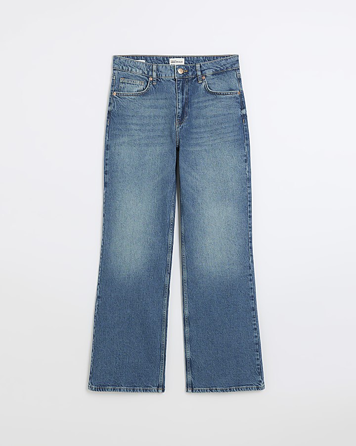 Blue relaxed bootcut jeans | River Island