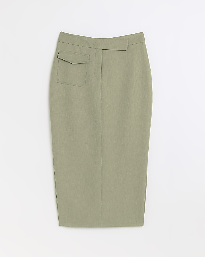 Khaki Utility midi Pencil skirt