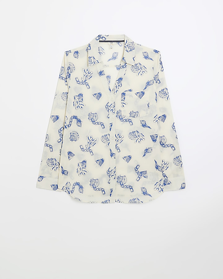 White shell print long sleeve shirt | River Island