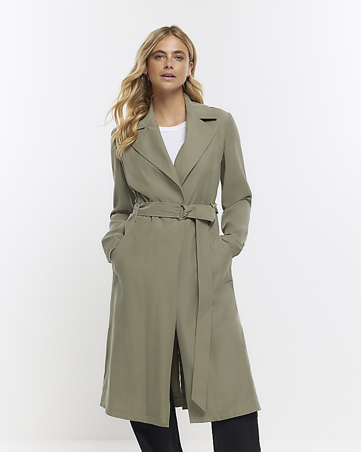 Khaki Belted Trench Coat River Island