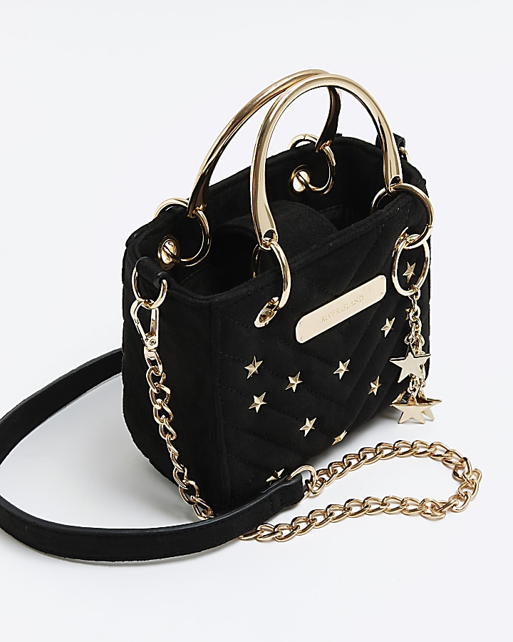 Black mini star studded tote bag