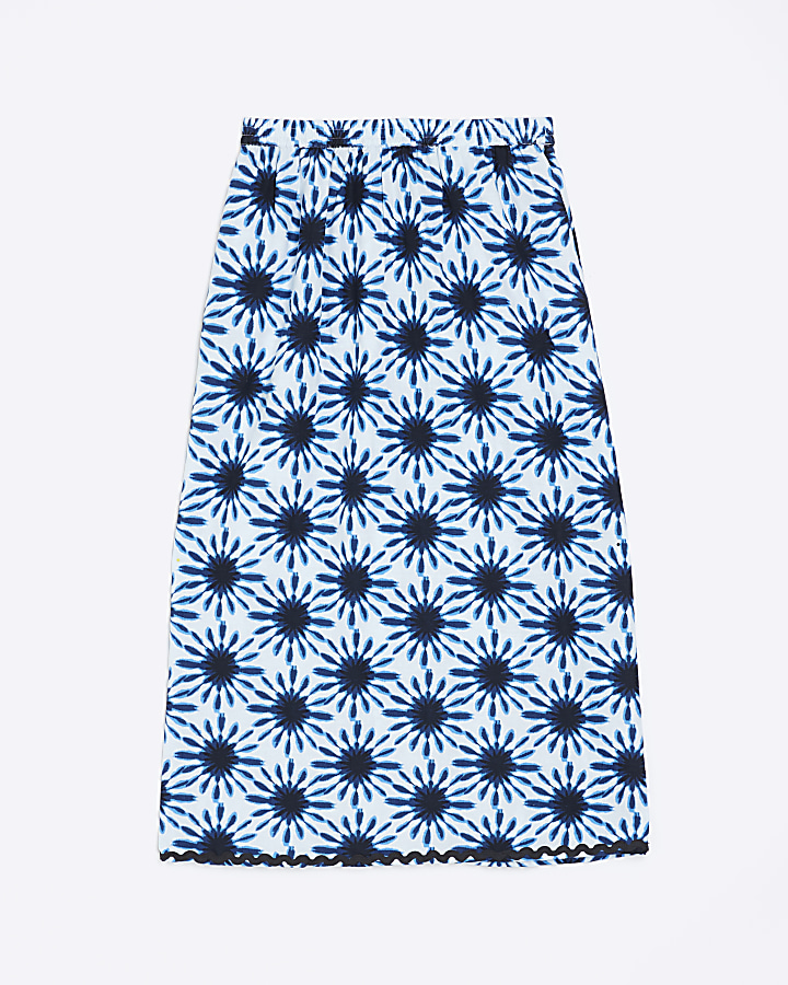 Blue print maxi skirt with linen