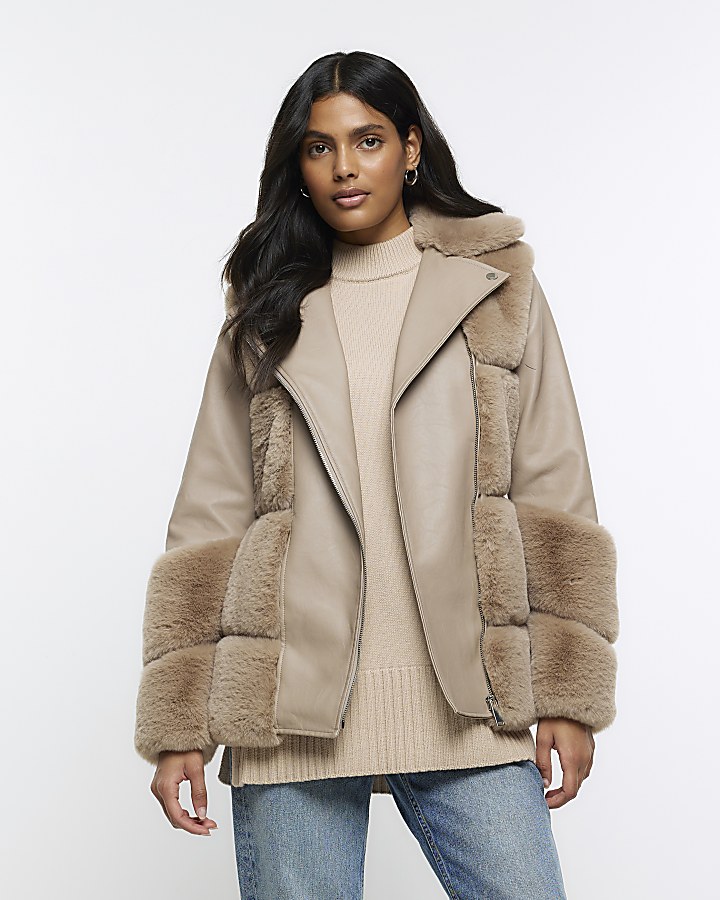 Fur leather outlet jacket womens