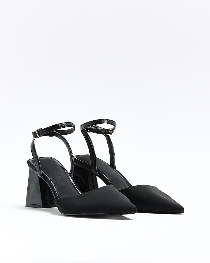 Black sling back block heel court shoes