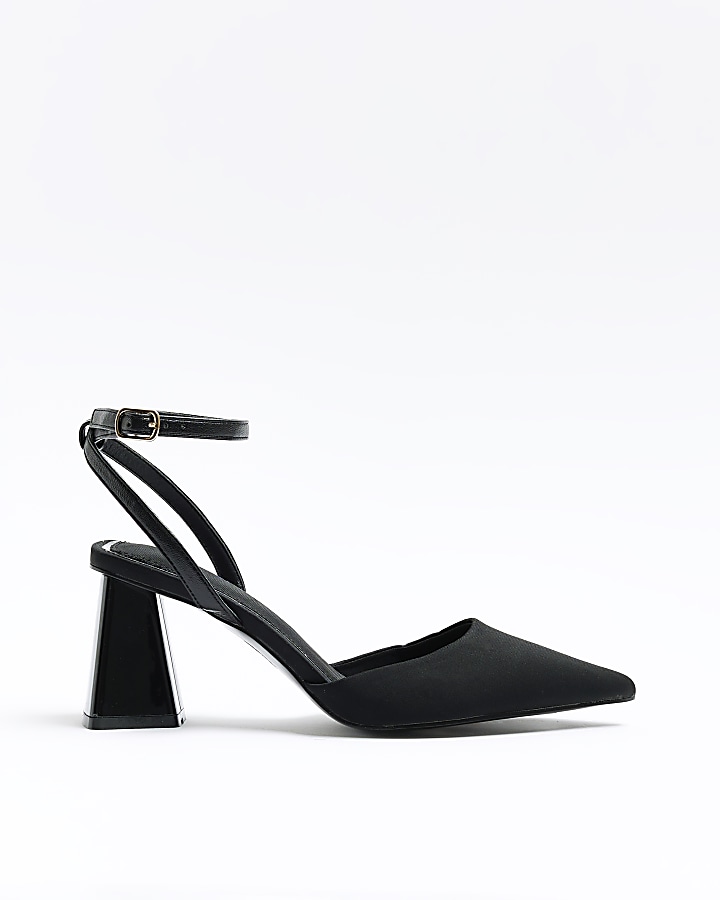 Black sling back block heel court shoes