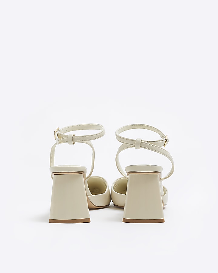 White sling back block heel court shoes | River Island