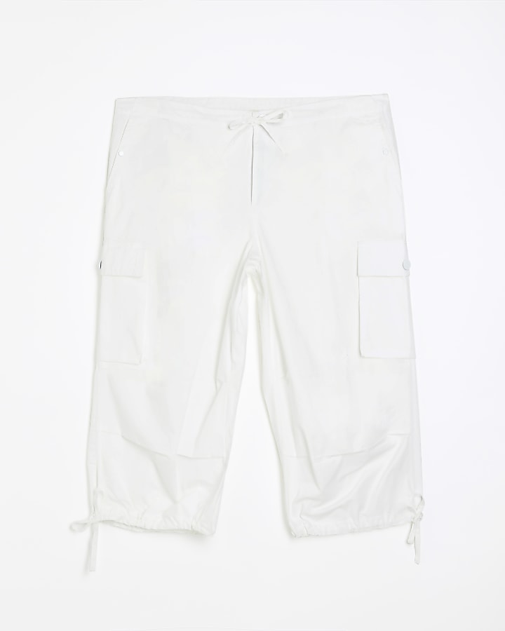 Petite white parachute trousers