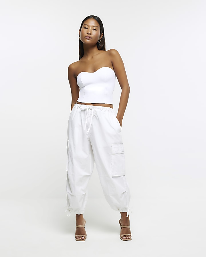 Petite white parachute trousers