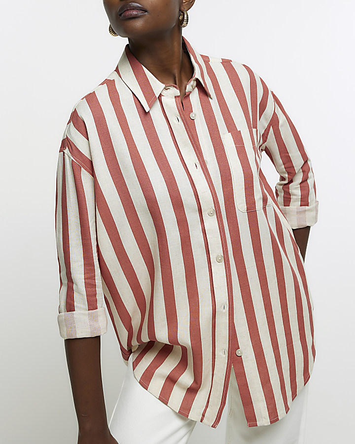 Red stripe shirt with linen blend