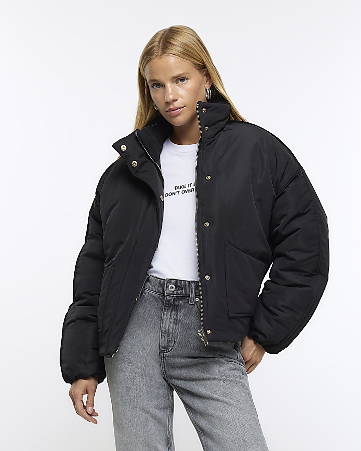 Black puffer shop jacket river island