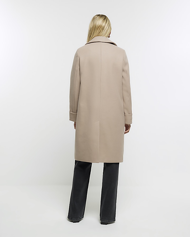 Brown rolled sleeve longline coat River Island