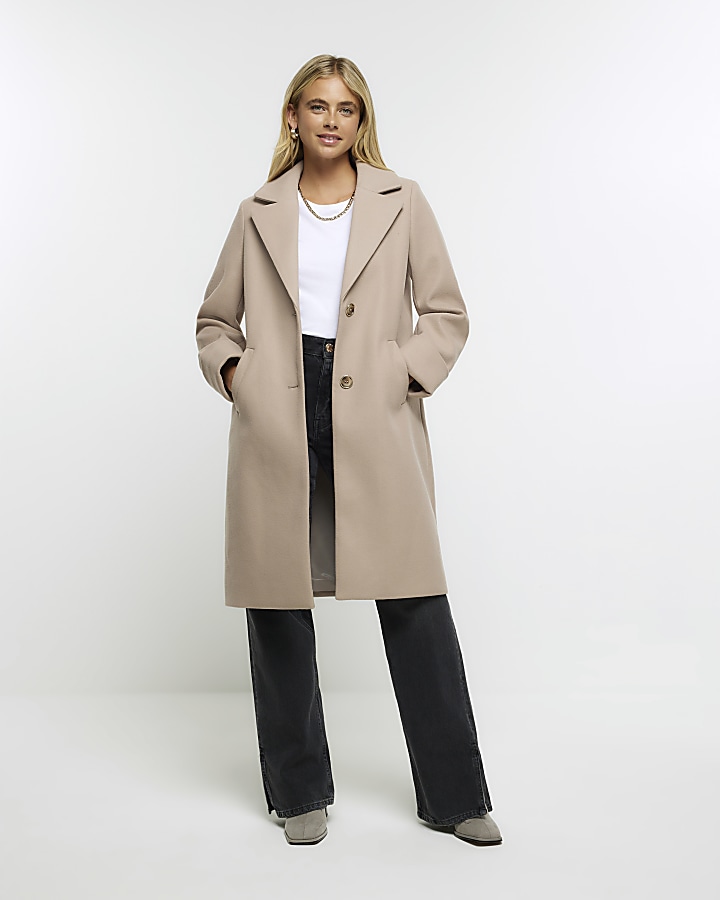 Brown rolled sleeve longline coat