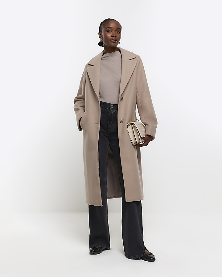 Brown roll sleeve longline coat