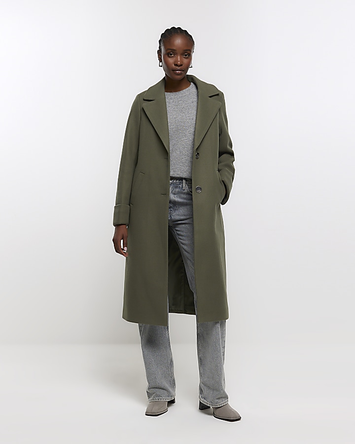 Khaki roll sleeve longline coat