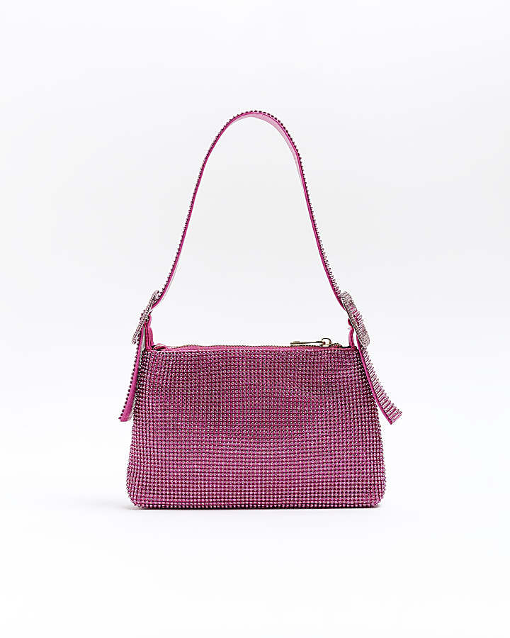 Pink embellished buckle shoulder bag