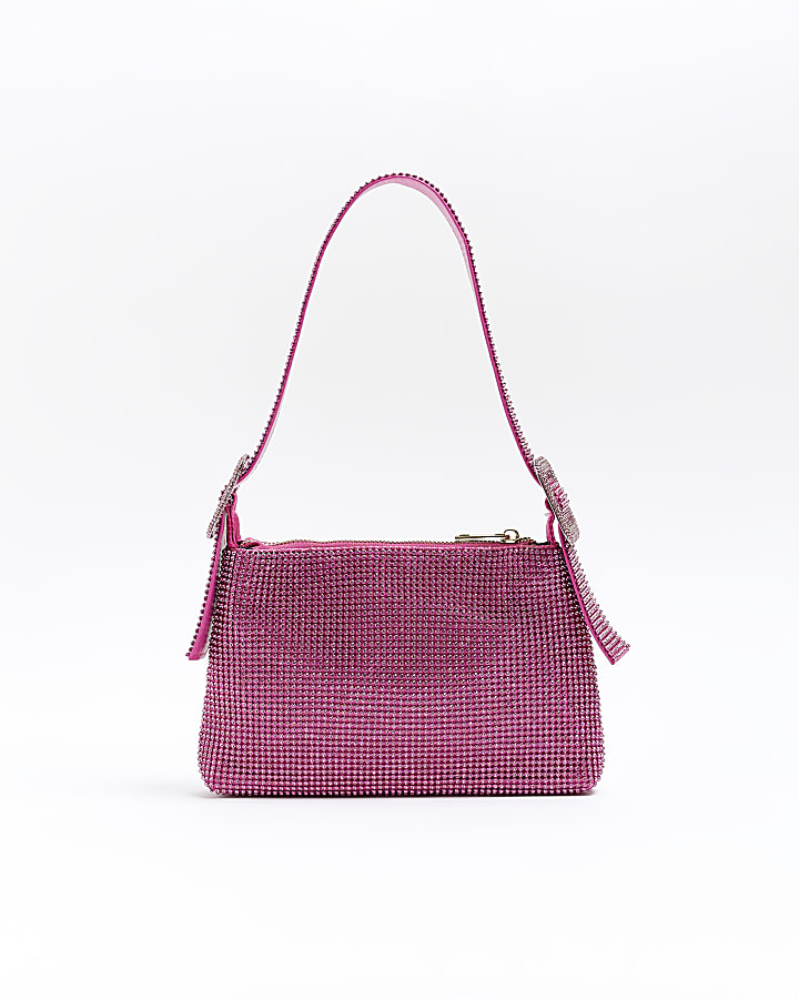 Pink embellished buckle shoulder bag River Island