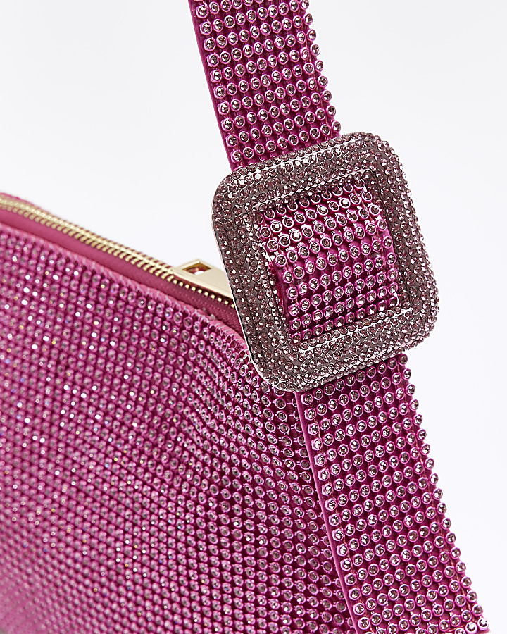 Pink embellished buckle shoulder bag