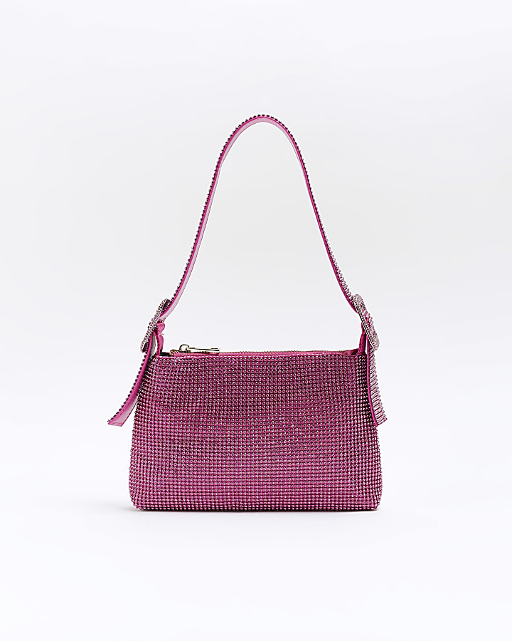 Pink embellished buckle shoulder bag