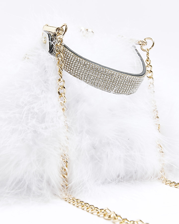 White feather chain strap cross body bag