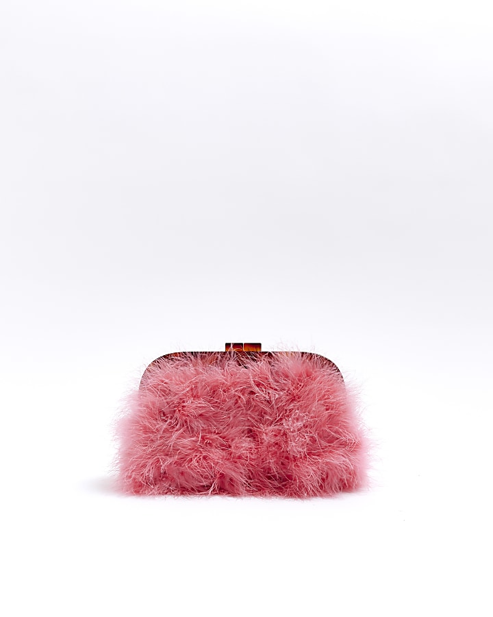 Pink feather clutch store bag