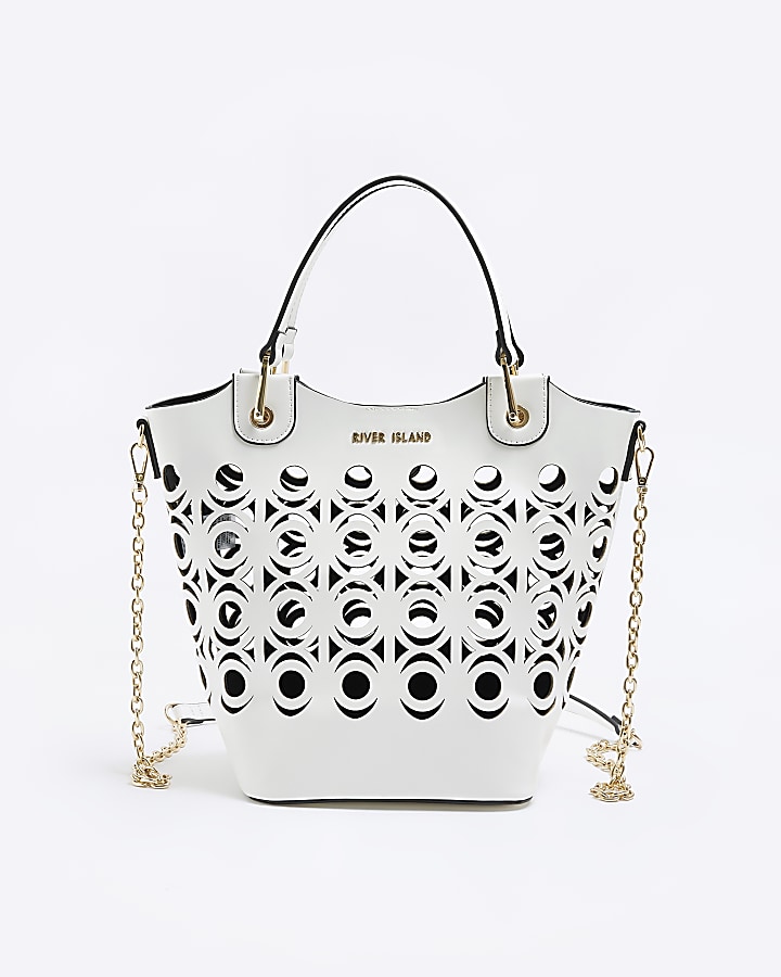 White cut out bucket bag
