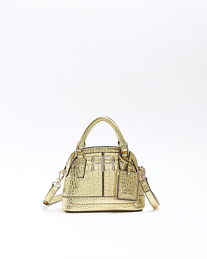 Gold croc embossed mini cross body bag | River Island