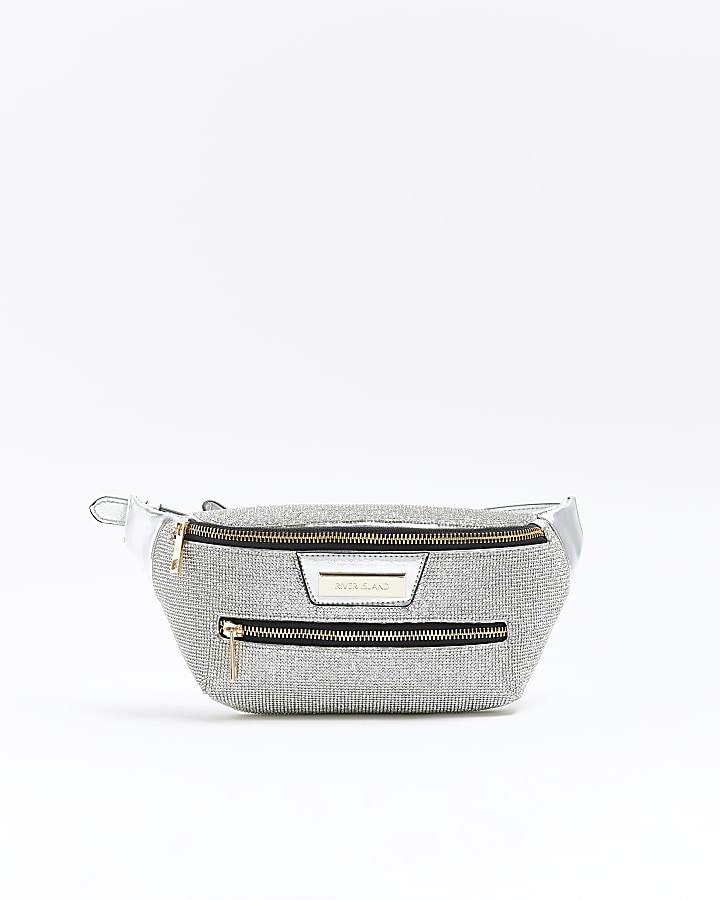 Silver diamante bum bag