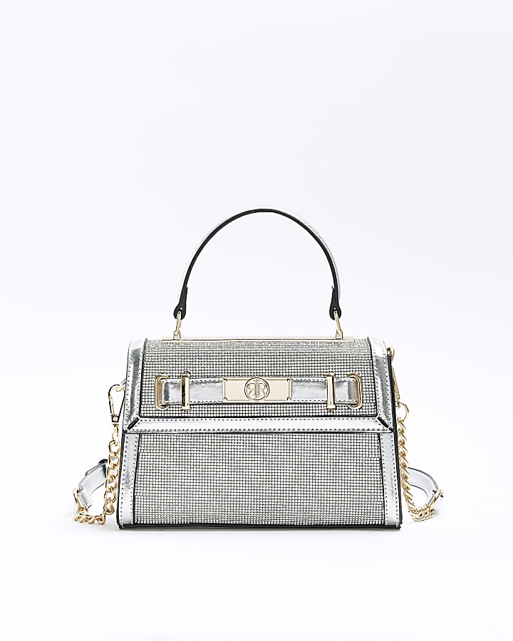Silver embellished mini tote bag
