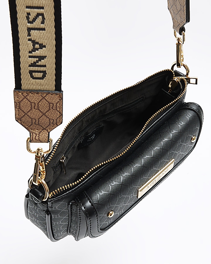 Black monogram pouchette bag River Island