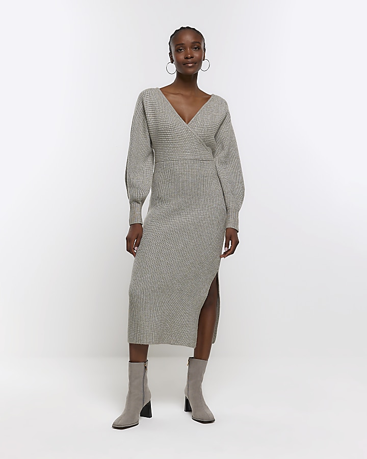 Grey Basic Knit Jumper Dress