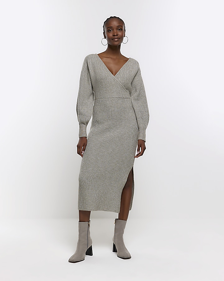 Grey wrap store dress with sleeves