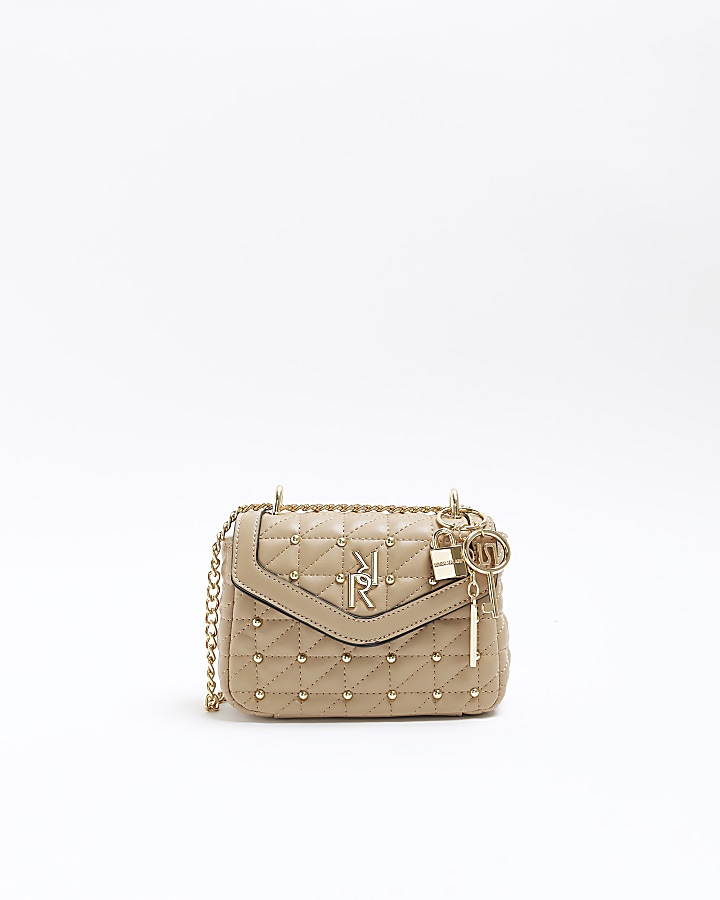 Beige studded shoulder bag